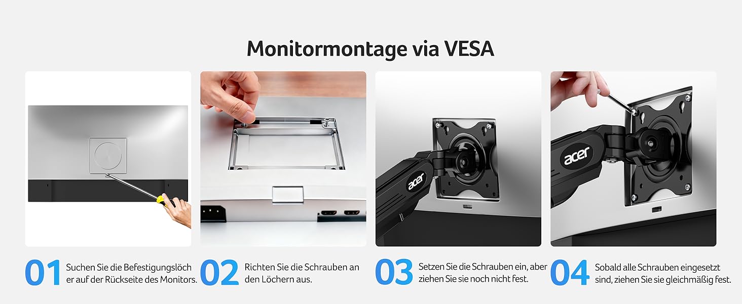 Кронштейн для двох моніторів Acer Dual-Monitor Arm, газліфт для екранів 17-32 дюймів, навантаження 2-9 кг, VESA 75/100 мм, з кабельний-менеджментом
