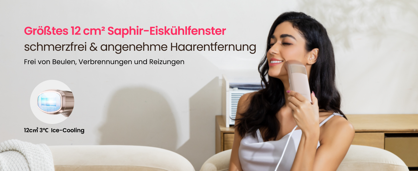 Пристрій для епіляції IPL з потрійним імпульсом, 12 см², охолодження сапфіровим льодом, лазерна епіляція для жінок та чоловіків, 3°C для безболісної та довготривалої епіляції вдома для обличчя, бікіні, інтимної зони (Champagne Gold)