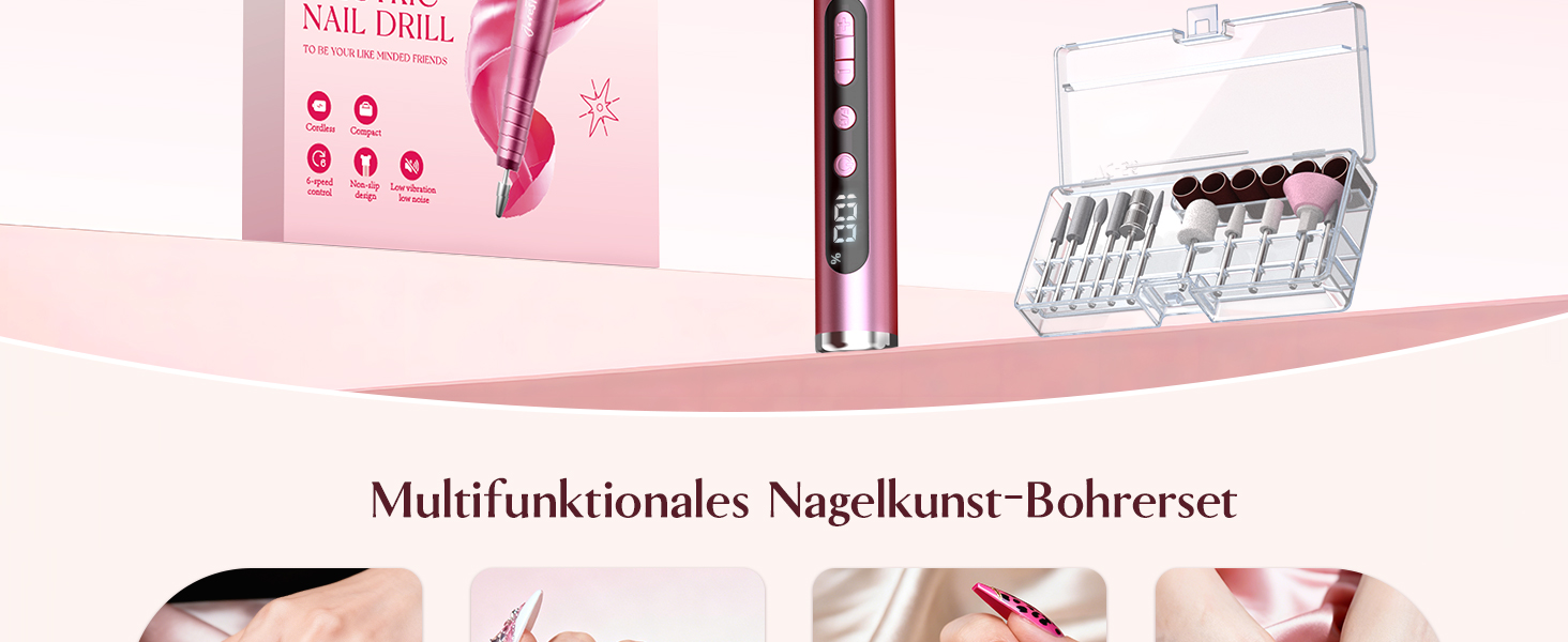 Електрична фрезерна машинка JOREST 13-в-1 бездротова, 35 000 об/хв, 6 режимів - набір для манікюру для гелевих та акрилових нігтів, догляд за нігтями для початківців, рожевий колір