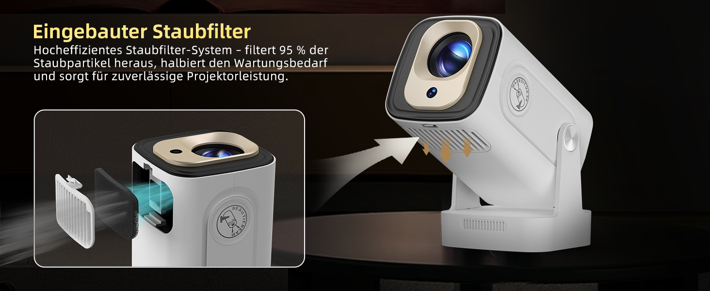 Beautiebeam Beamer: Міні проєктор Full HD 1080P/4K з автотрапецеїдною корекцією, Android 11, Bluetooth 5.0, WiFi 2.4/5G, 180° обертання для дому та на вулицю