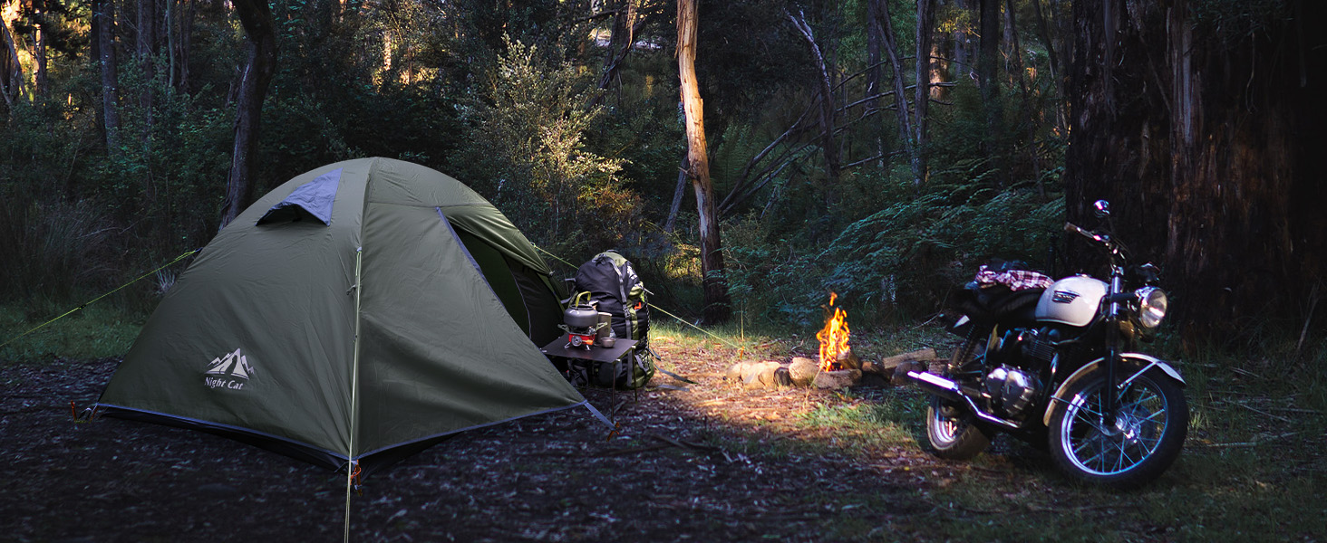Намет Night Cat Camping для 2 осіб: Водонепроникний, легкий, 3 сезони, з тамбуром, зелений