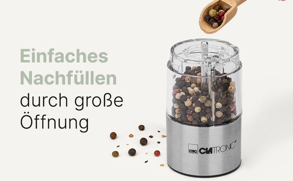 Електрична мельниця Clatronic® для солі та перцю | Керамічний жорно | Регулювання помелу | З підсвіткою | Зручна в використанні | PSM 3004 N