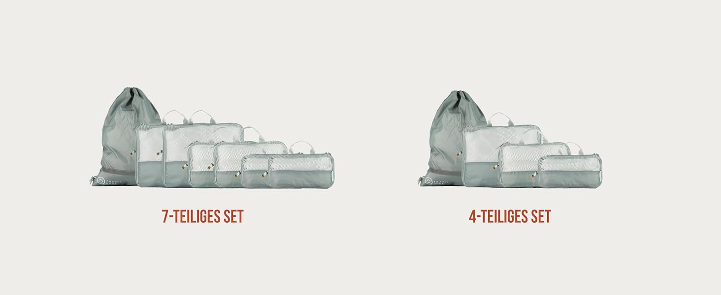 Набір кубиків для пакування TRAVEL DUDE з компресією з перероблених пластикових пляшок, легкі органайзери для рюкзака та валізи, 7 шт, сталево-синій колір