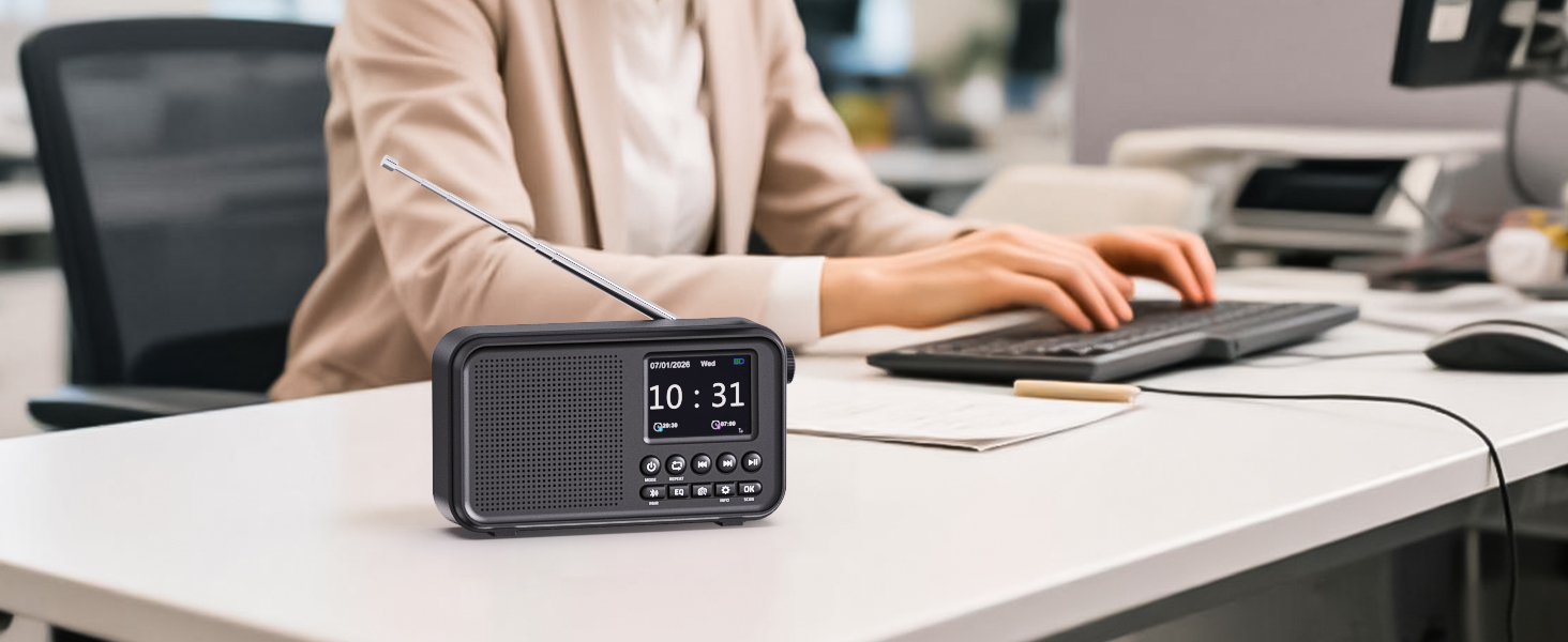 Портативне DAB/DAB+ радіо з Bluetooth 5.0, FM, акумулятором 3000mAh, дисплеєм 2.4