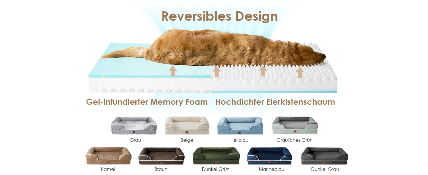 Ортопедичне ліжко для собак EHEYCIGA, великі та середні породи, 91x68 см, Memory Foam, вологостійке, з високим бортиком, сіре