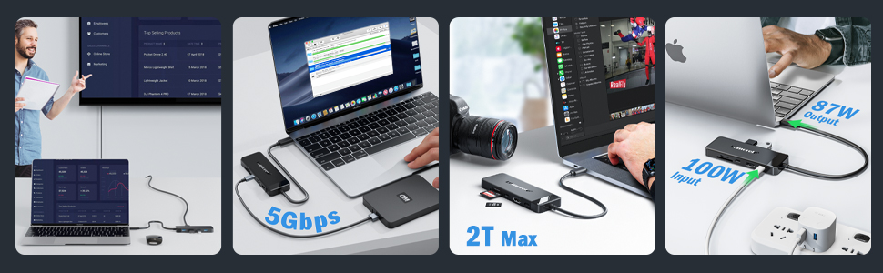 Lemorele USB-C док-станція: хаб з 2 HDMI, 3 USB 3.0/2.0, PD 100W для Windows, MacBook, Dell, HP, Surface (4K)