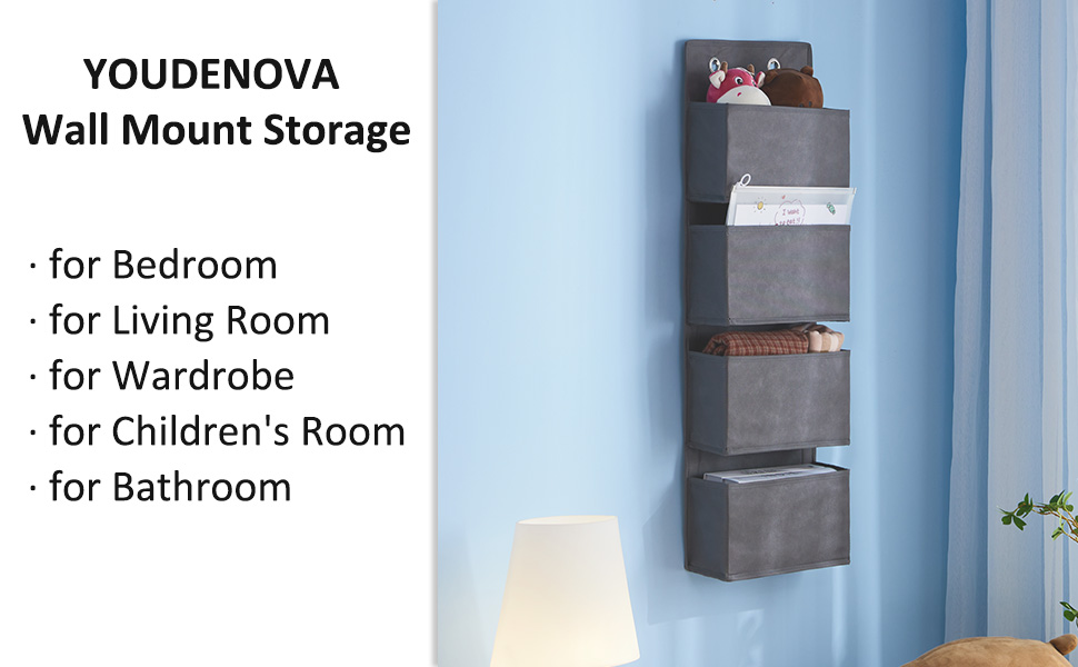 Органайзер для дверей Youdenova з 4 кишенями та 2 гачками, підвісний органайзер для ванної, спальні, дитячої кімнати (сірий)