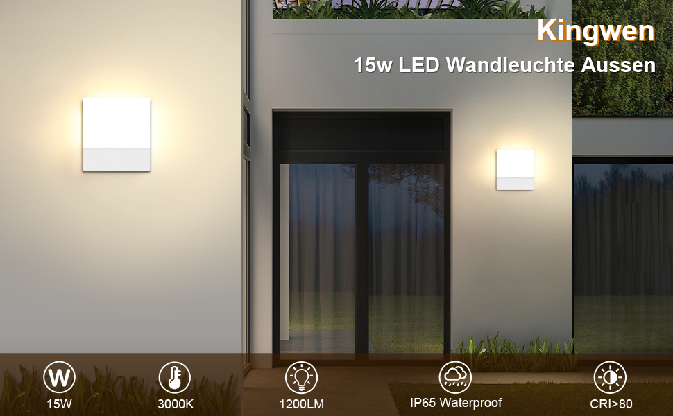 LED вуличні/внутрішні настінні світильники Kingwen 4 шт., 20W, регульований кут розсіювання, тепле біле світло 3000K, IP65, чорний колір