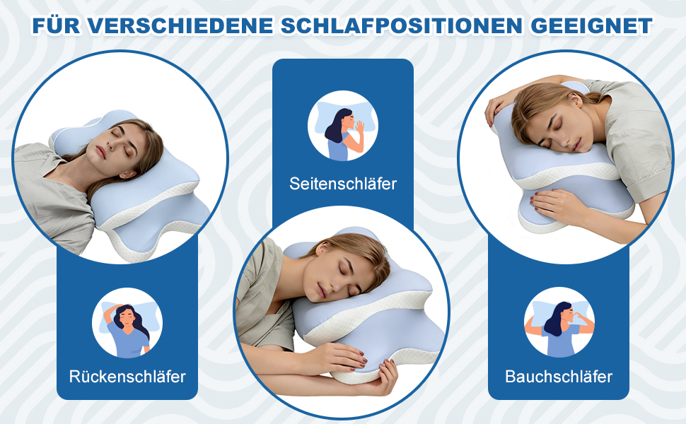 Ортопедична подушка для шиї та голови з Memory Foam, охолоджуючий ефект, для тих, хто спить на боці, спині та животі, знімний чохол (Світло-блакитний)