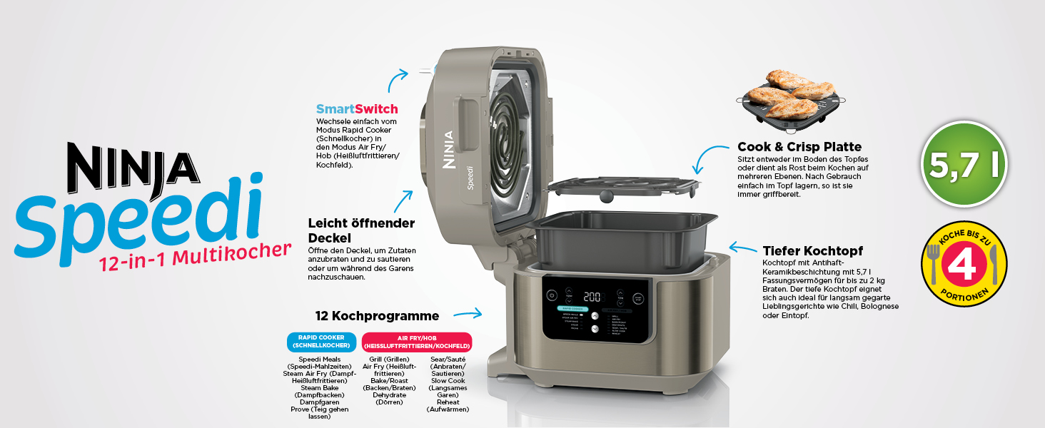 Мультиварка Ninja Speedi 5.7L 10-в-1: мультикокція, фритюрниця, гриль, випічка, Stone Gold ON500EUSTGD