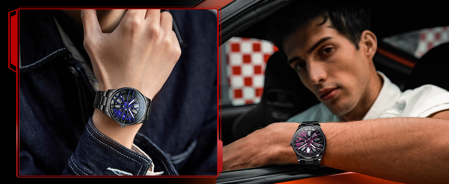 Чоловічий годинник OLEVS Quartz (9937 Blau) — Спортивний сталевий годинник з дизайном автоколеса, водонепроникний, з підсвічуванням циферблата