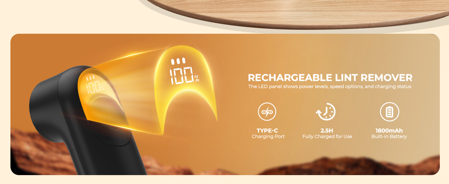 Електричний видалення ворсу з одягу - портативний бездротовий прилад з LED-дисплеєм (чорний)