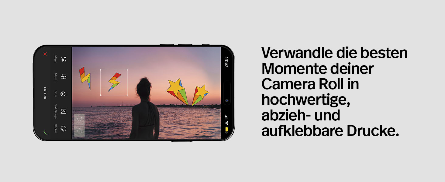 Polaroid Hi-Print 2-ге покоління: Bluetooth фотодрук, кишеньковий принтер 2x3, чорний (з фільм-пакетом)