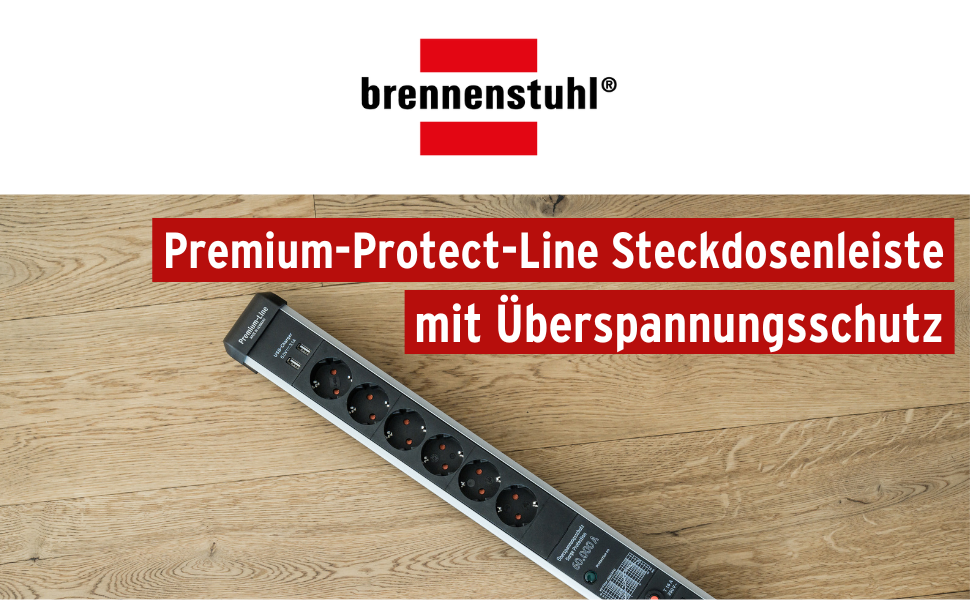 Бренненштуль Premium-Protect-Line Мережевий фільтр 6 виходів з USB та захистом від перенапруги (розподільник з вимикачем, 3м кабель, 2 USB 3.1A, Made in Germany) Сріблястий/чорний