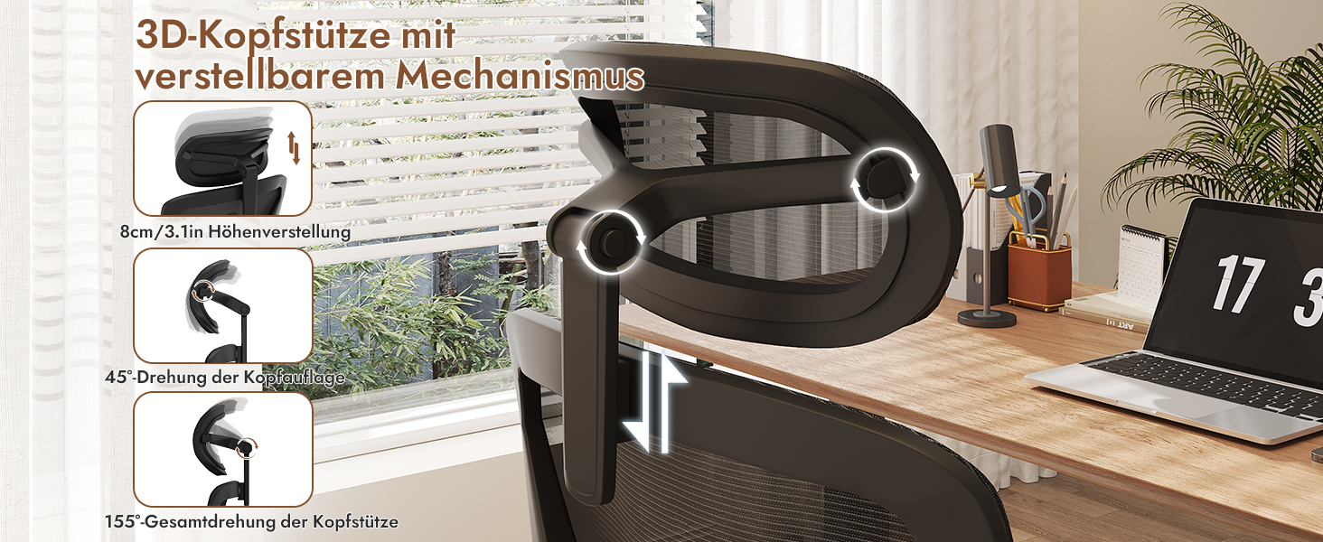 Ергономічне крісло для офісу та геймінгу з регульованою підголівником та 3D підлокітниками, підтримкою попереку, чорне