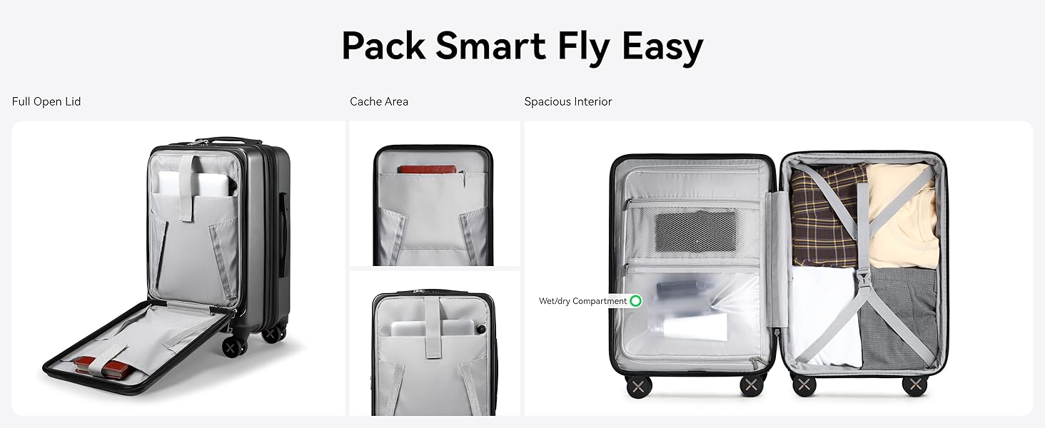 Чемодан-валіза LUGGEX на руці з відділенням для ноутбука – Розширюваний жорсткий кейс з полікарбонату з TSA-замком (56×38×24 см) (Блакитний)