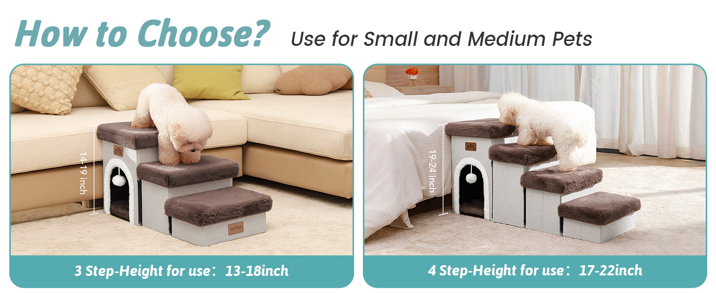 Сходинки для собак маленьких порід з місцем для зберігання, 3 сходинки, бежеві, до 80 кг, 33x69x36 см