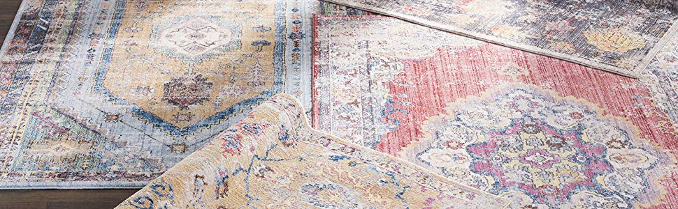 Килим Safavieh Distressed для вітальні, їдальні, спальні - колекція Madison, короткий ворс, морський та срібний, 155 x 229 см