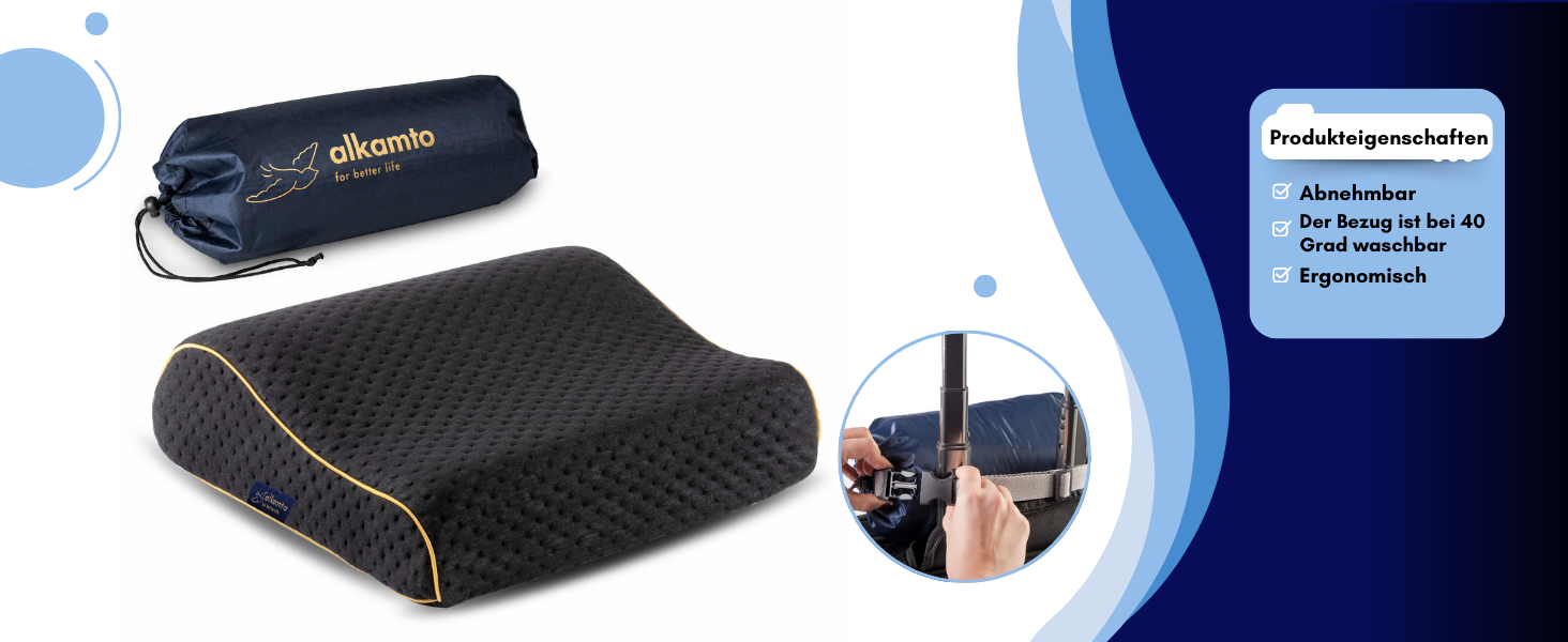 Подушка для подорожей Alkamto: ергономічна подушка з memory foam, регульована температура, Oeko-Tex Made IN Green (чорна, 35x30x10/8 см)