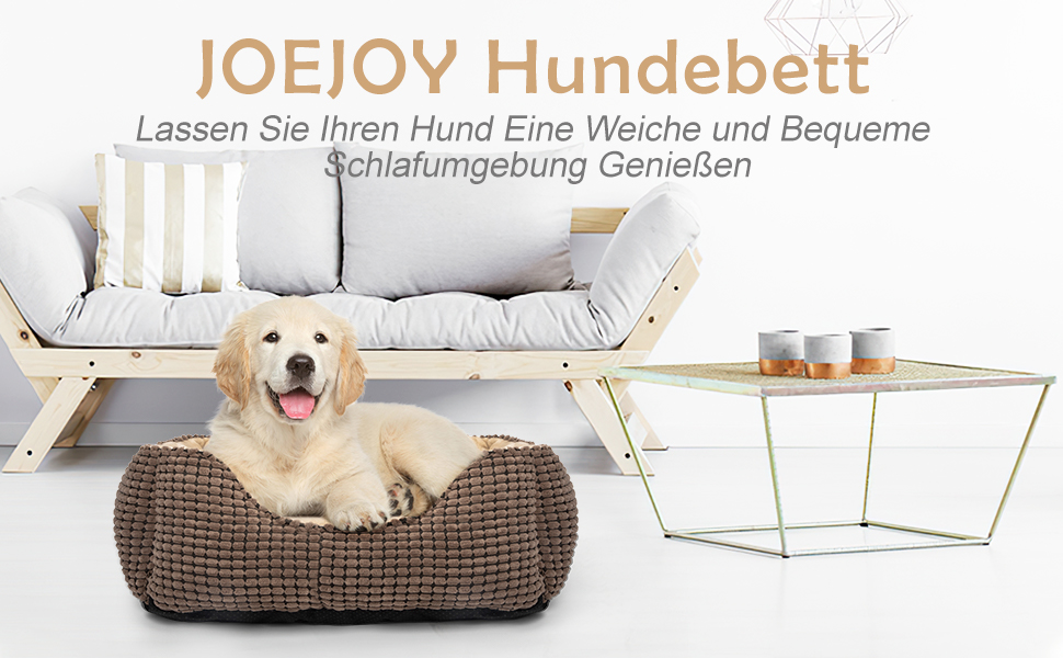 JOEJOY Dog Bed, Medium-Sized Dogs, Washable Dog Basket, Fluffy, Non-Slip Plush Dog Bed, 63x53x20cm, Dog Beds for Small and Medium Dogs and Cats (L 76 x W 61 x H 23 cm, Brown)