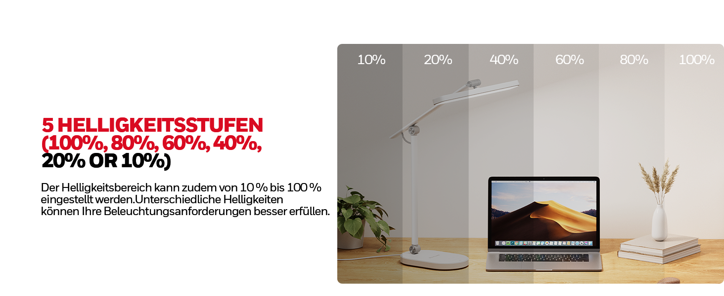 Настільна LED лампа Honeywell H4 Sunturalux – офісна лампа з диммером, 3 режими світла, 5 рівнів яскравості, таймер, сенсорне управління, сірий