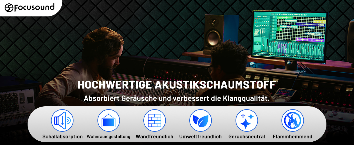 Акустичний поролон для звукоізоляції, шумопоглинаючі панелі 30x30x7.5 см, самоклеючі звукоізоляційні плити (24 шт) + 150 двосторонніх клейких подушок