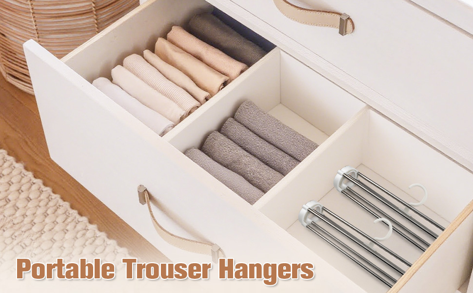 Набір з 3 штук вішалок для штанів, 7 в 1, економія місця, неслизькі вішалки для штанів, органайзер для шафи з 10 прищіпками, з нержавіючої сталі, складні вішалки для штанів, шарфів, рушників, краваток, постільної білизни