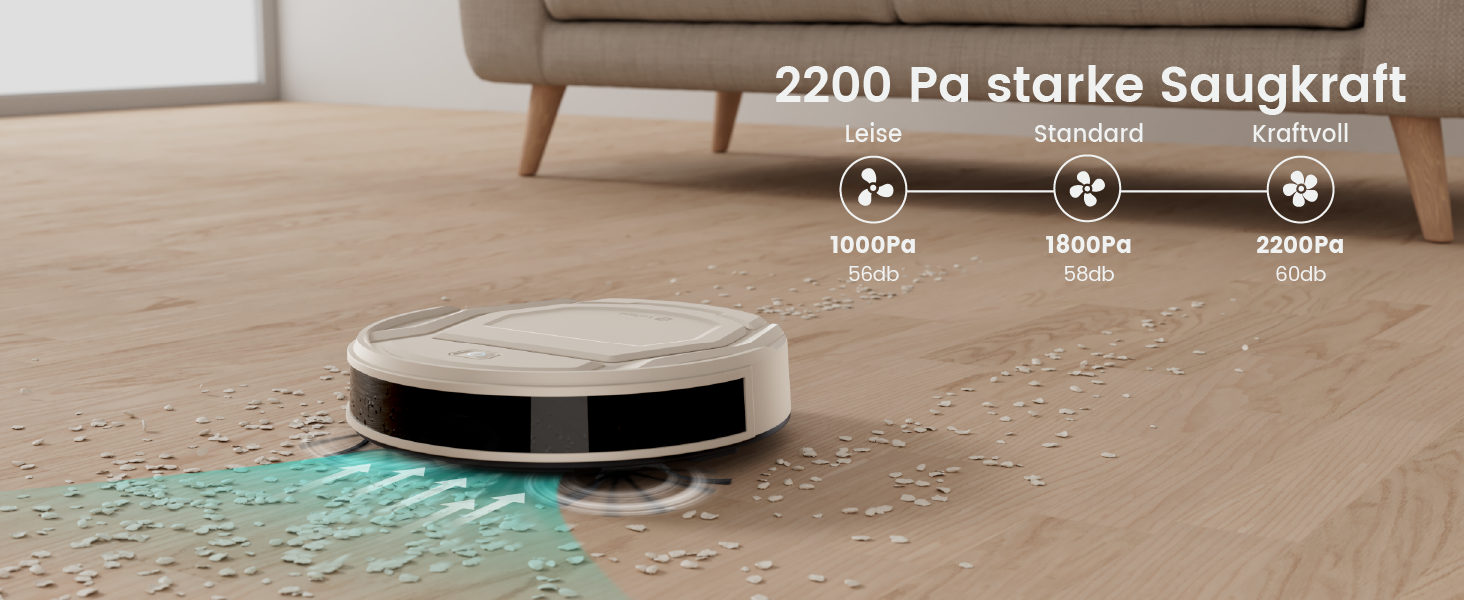 Робот-пилосос LEFANT M210P Champagnergrau: потужність 2200Pa, 120 хв роботи, Wi-Fi, для килимів, шерсті тварин та твердих підлог