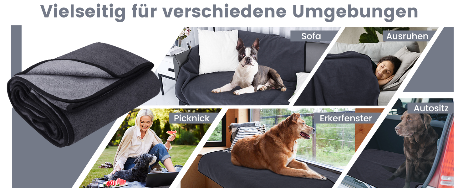 Водонепроникний килимок для собак Happy Hachi 150x127 см, фліс, для софи, машинного прання, автокрісла, меблів (сірий)