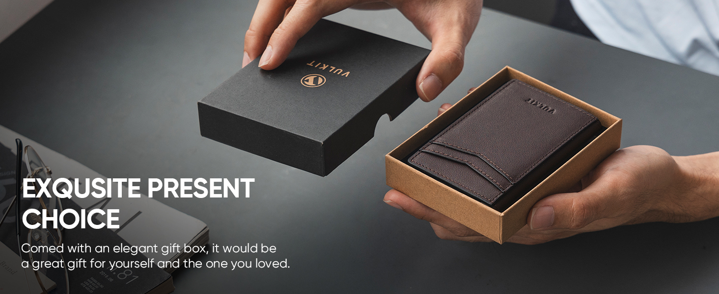 Кредитне портмоне VULKIT з RFID захистом, шкіряне, автоматична висувна картка, для карток та нотаток, чорне