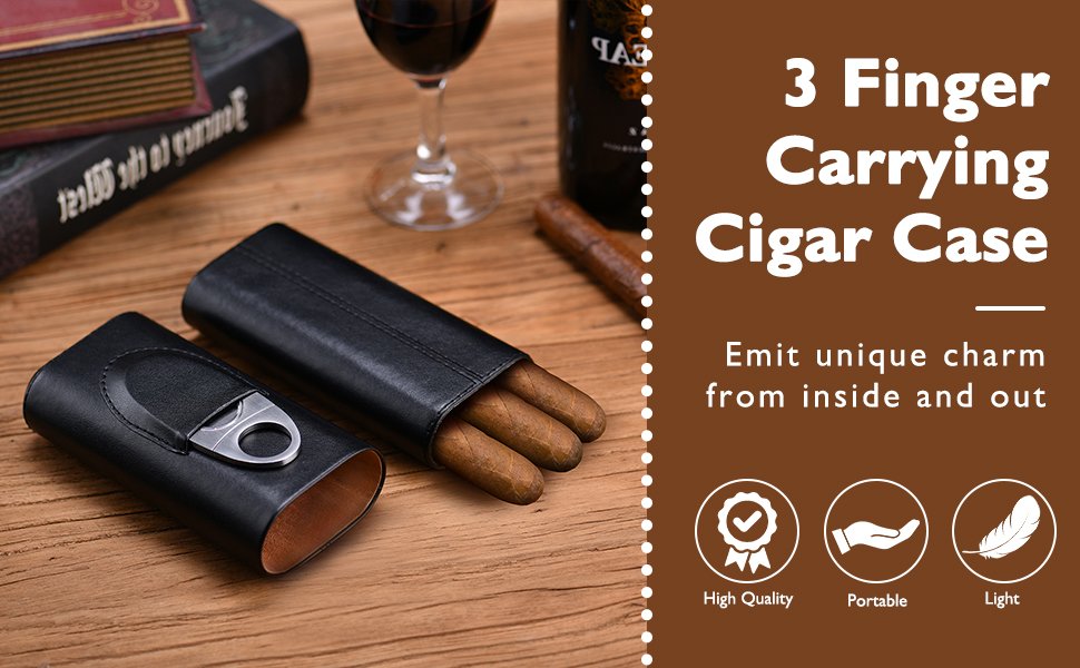 Чохол для сигар з кедрової деревини - дорожній кейс для сигар, різак для сигар, вологомір (чорний)