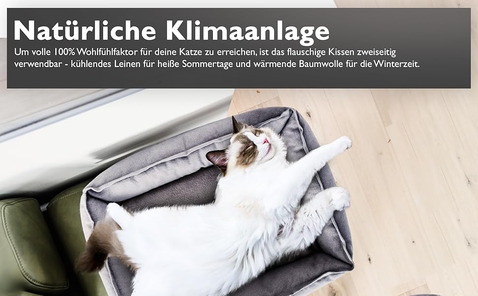 Nemmy Преміум когтеточка для котів, мала, беж, широка стійка, котяче ліжко з подушкою, дерев'яний сучасний дизайн