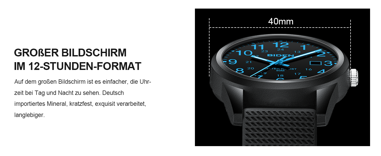 Чоловічий годинник: аналоговий кварцовий годинник з водозахистом 30M, стильний дизайн для чоловіків (R015 - Чорний / Синій)