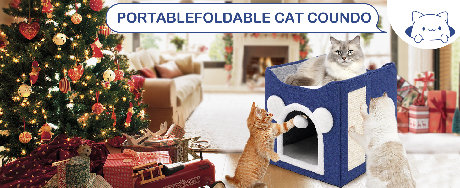 Кігтечка-будиночок для котів та маленьких собак з інтегрованим ковзаном, синього кольору