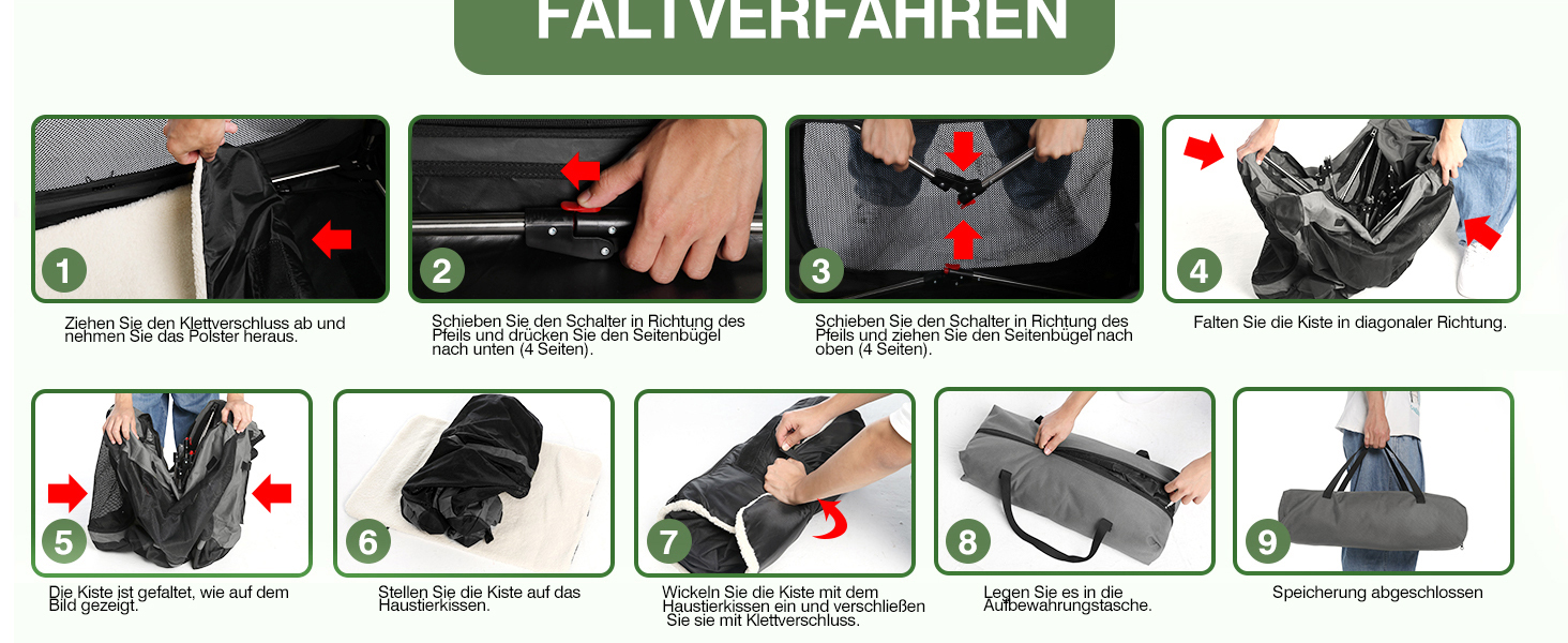 Складана переноска для собак середніх порід, 76x54x54 см, зелена/сіра