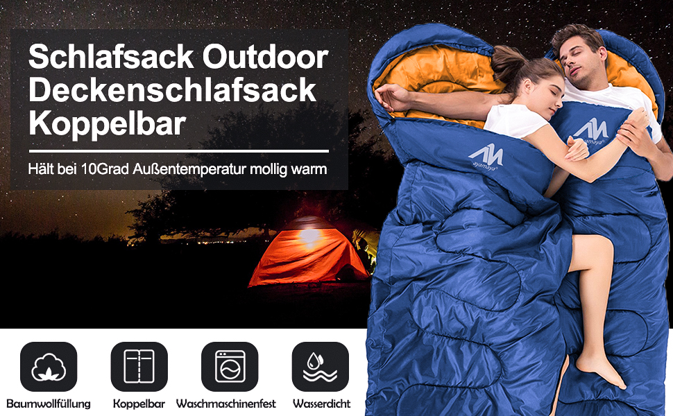 Спальний мішок Outdoor Deckenschlafsack Koppelbar, 5-15°C, 220x80 см, для дорослих, для кемпінгу, трекінгу, риболовлі та подорожей, водонепроникний, ліва блискавка