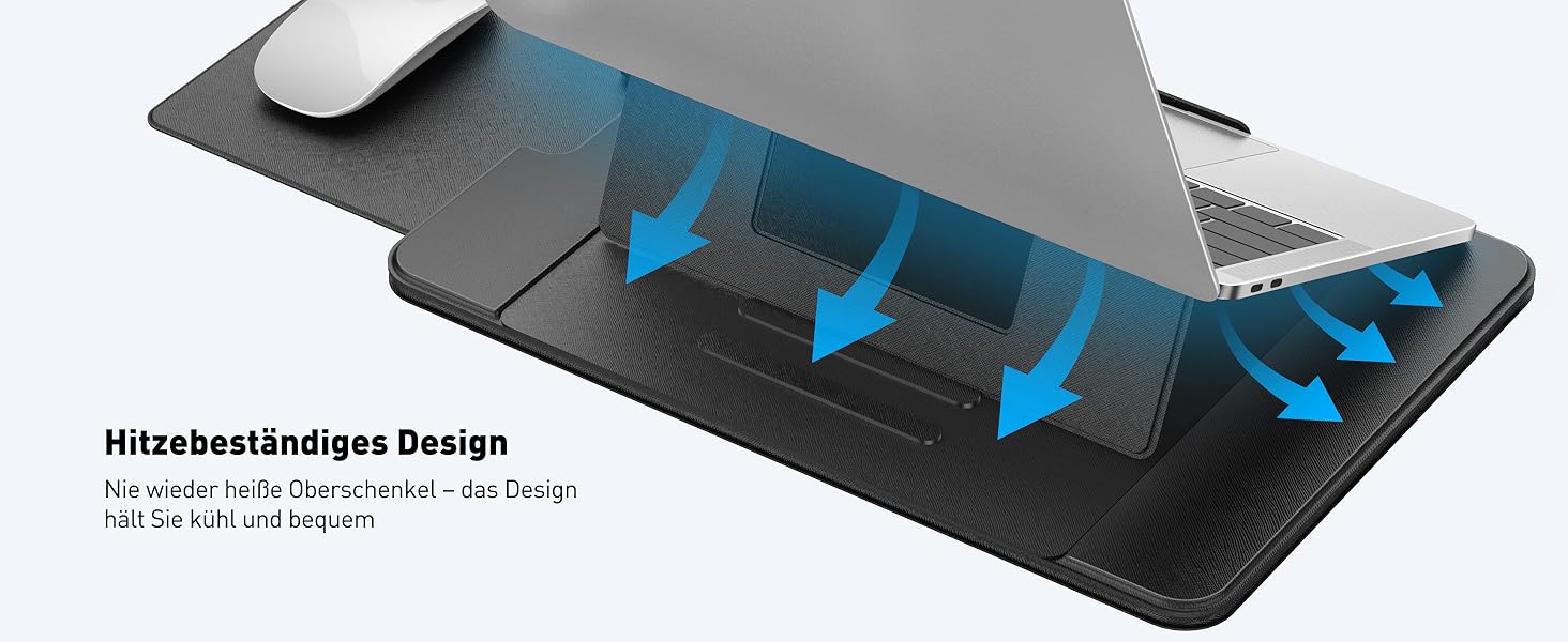 Зручний лапдеск AboveTEK для ноутбука: ергономічний, з антиковзким покриттям, захистом від нагріву та вбудованим ковриком для миші. Ідеально для роботи в ліжку, на дивані та в подорожах (чорний)