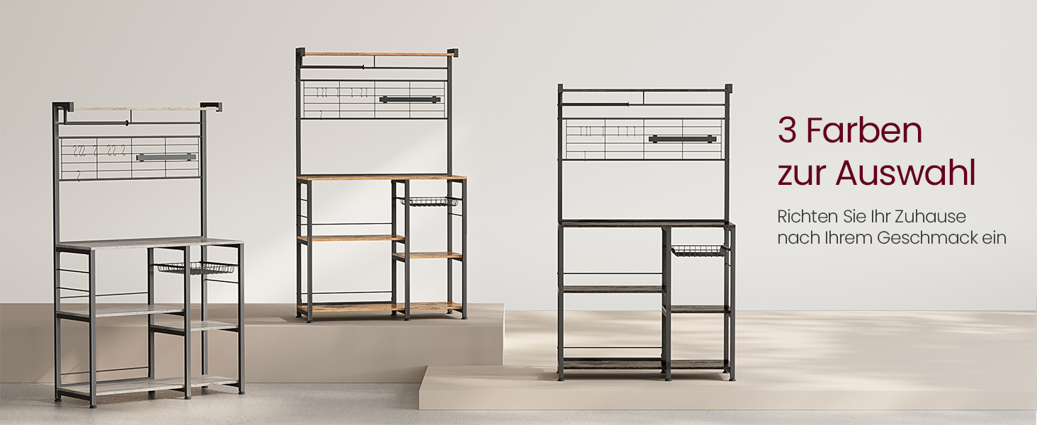 Стелаж кухонний VASAGLE, підлоговий, з магнітною смугою для ножів, кошиком, тримачем для рушників, 12 гачків, вінтажний, коричнево-чорний KKS026B01 (Грейж + Чорний)