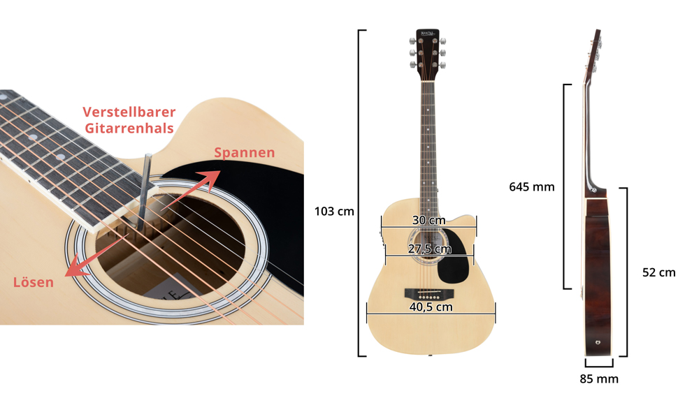 Rocktile WSD-8CE-NT: Акустична гітара Western Slim Line з підсилювачем, комплект - Dreadnought, сумка, ремінь, кабель, струни, медіатори - Natural