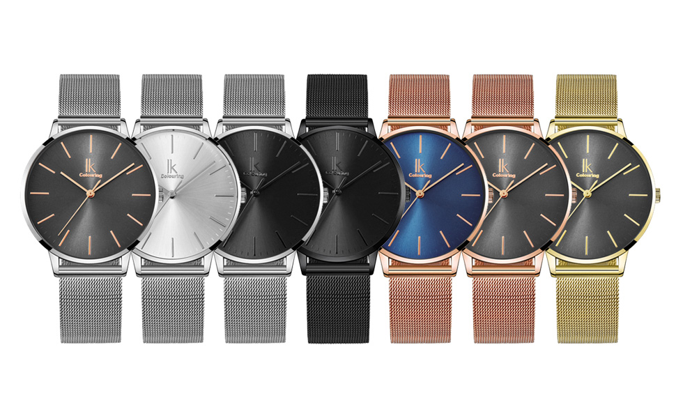 Жіночий годинник Alienwork IK Minimalist, ультратонкий, сітчасте браслет (Золото / Сірий / Золоте сітчасте браслет)