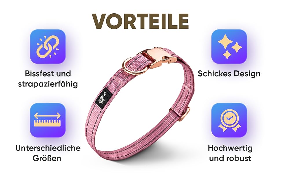 Водонепроникний нашийник для собак Leuchthal – з регульованим нейлоновим ремінцем та світловідбиваючим металевим затвором, 40-65 см, для великих собак, яскравий, з флуоресцентним швом