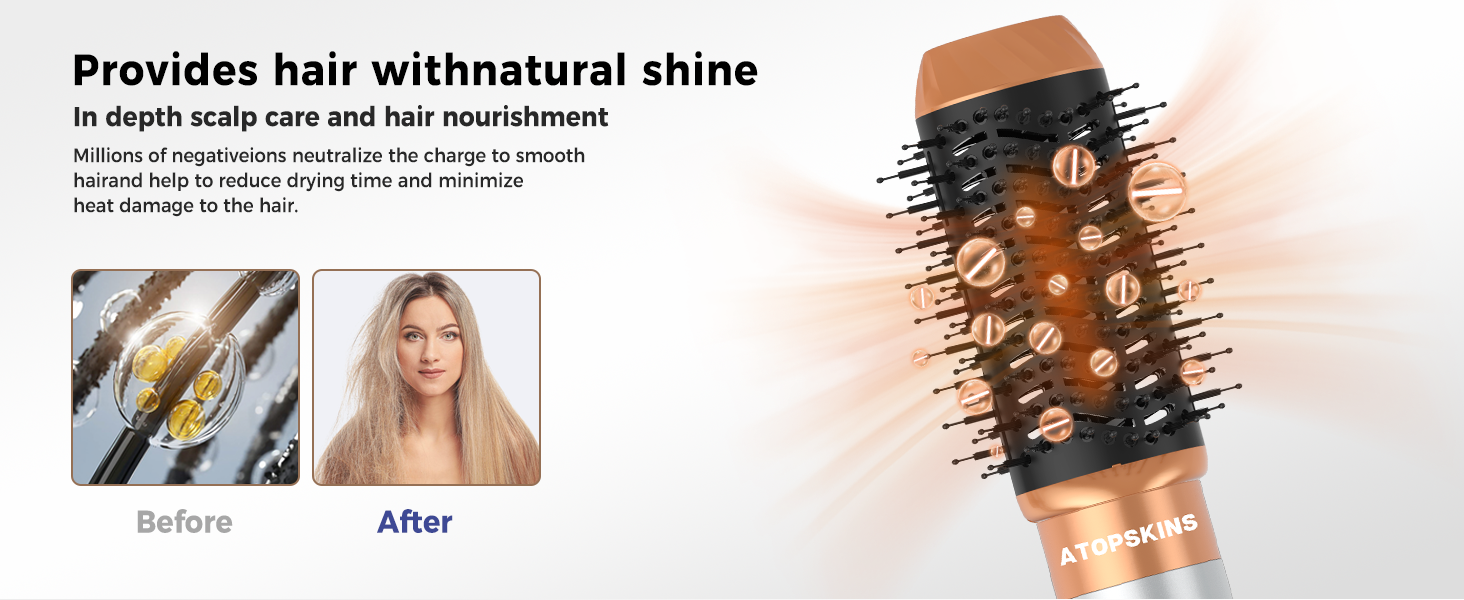 Atopskins Фен-щітка 6 в 1: стайлер для волосся, фен, щипці для завивки, випрямляч, об'єм, локони