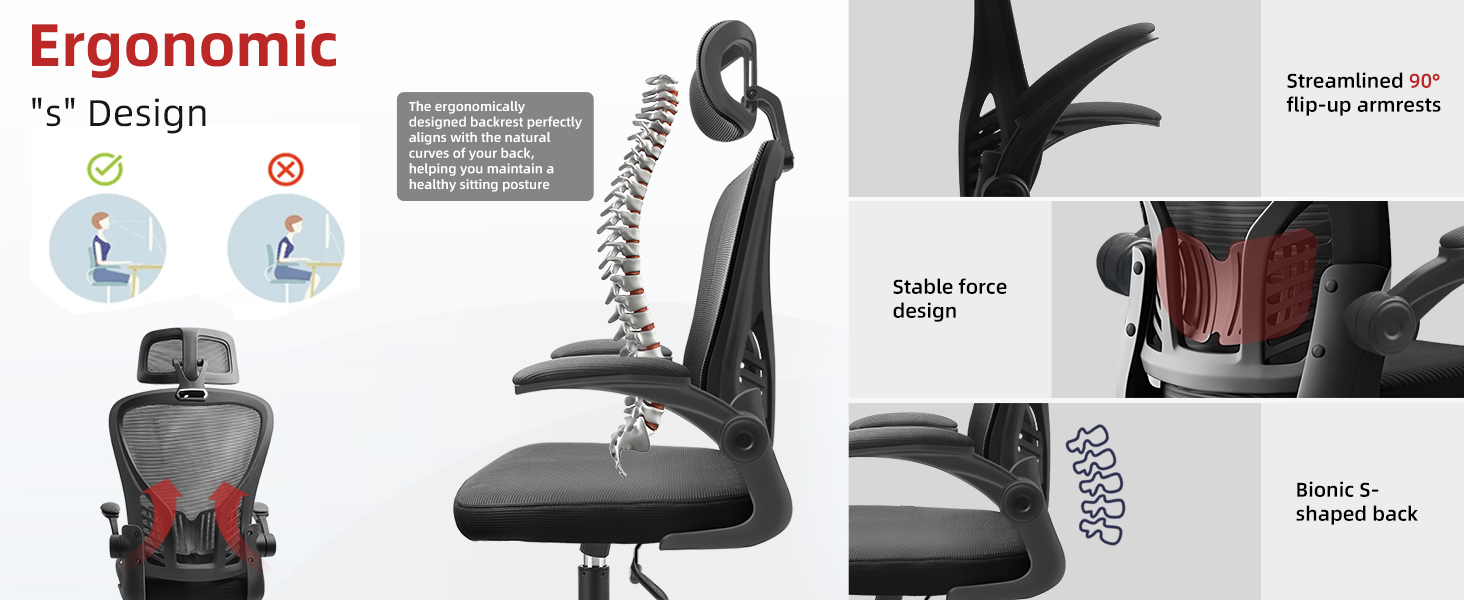 Ергономічне крісло для офісу та геймінгу з регульованою підголівником та підлокітниками, підтримкою попереку, дихаючою спинкою, регулюванням висоти та роликами. Чорний колір.