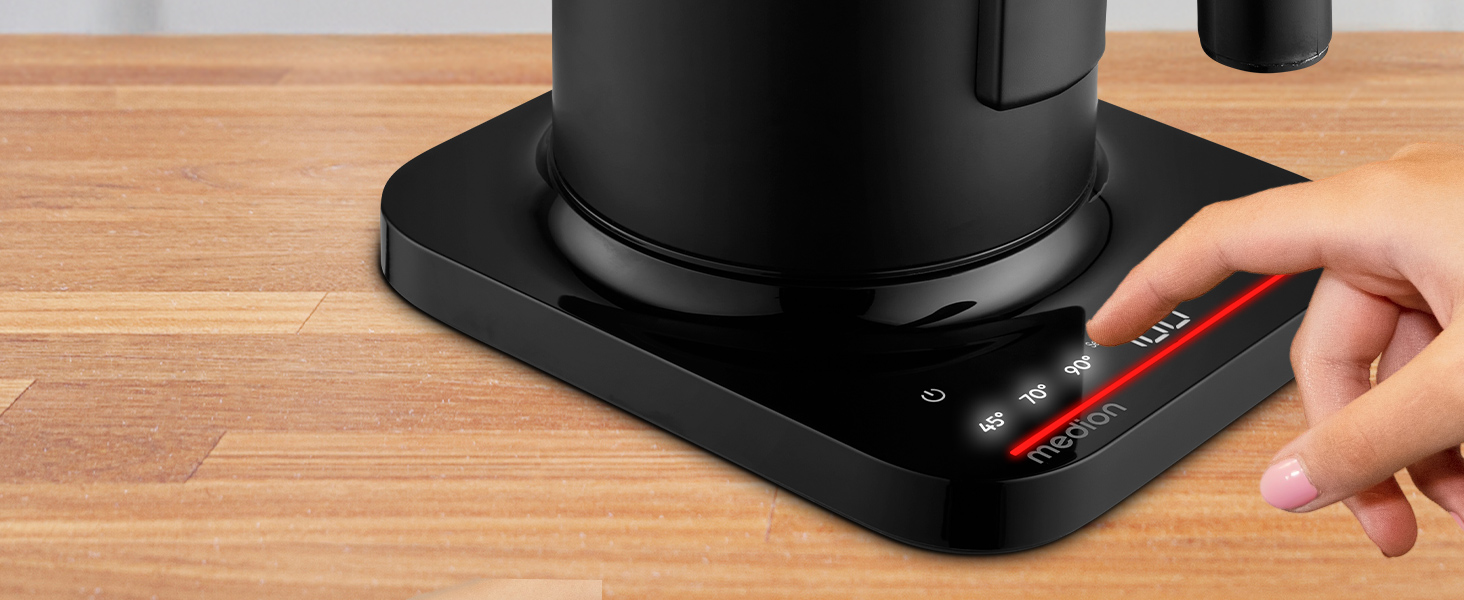 Електричний чайник MEDION LIFE MD12106, 2.2 кВт, 1.5 л, LED дисплей, LED підсвітка, автопрограми, захист від дітей, чорний