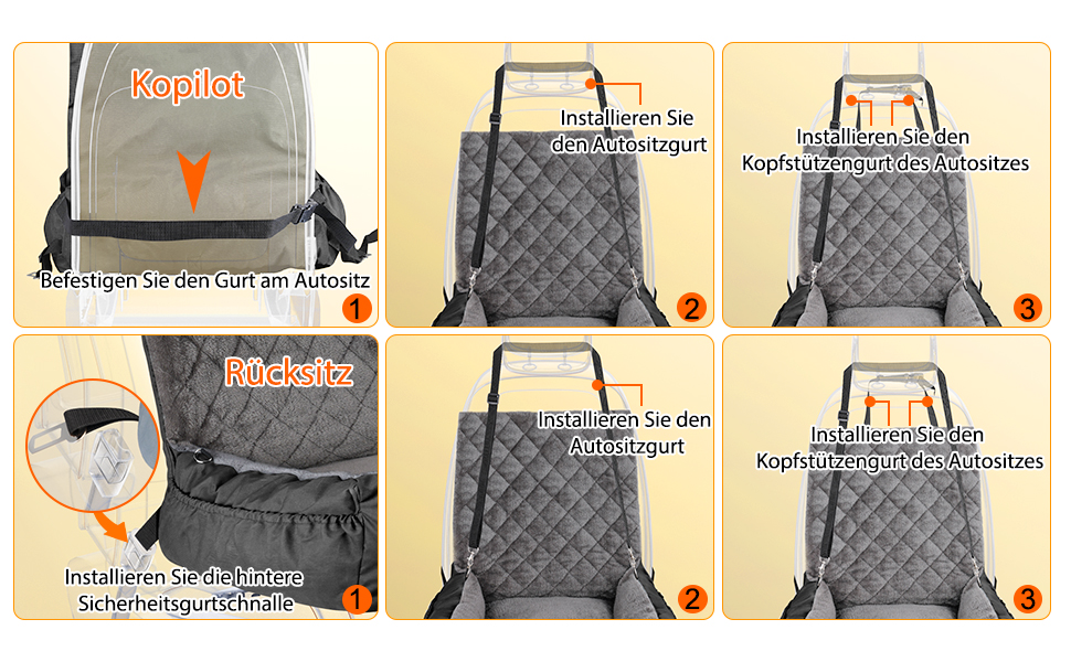 Автокрісло для собак SIVEIS – зручне ліжко з плюшу та кишеню для зберігання, чорне