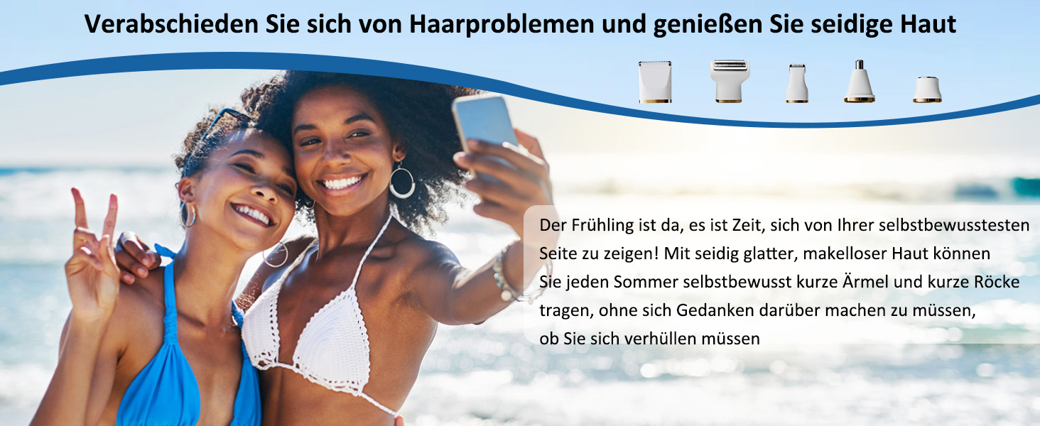 Електричний жіночий тример Jianyana 5-в-1 для тіла та обличчя, водонепроникний IPX7, для ніг, обличчя, пахв, носа та брів. Змінні насадки.