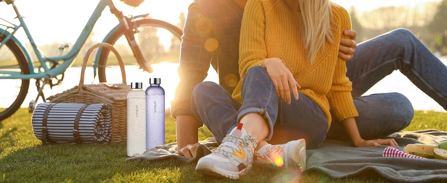 VINSUN спортивна пляшка для води 1000 мл, прозора, з тритану, не протікає, для газованої води, BPA Free, для спорту, школи, офісу, велосипеда