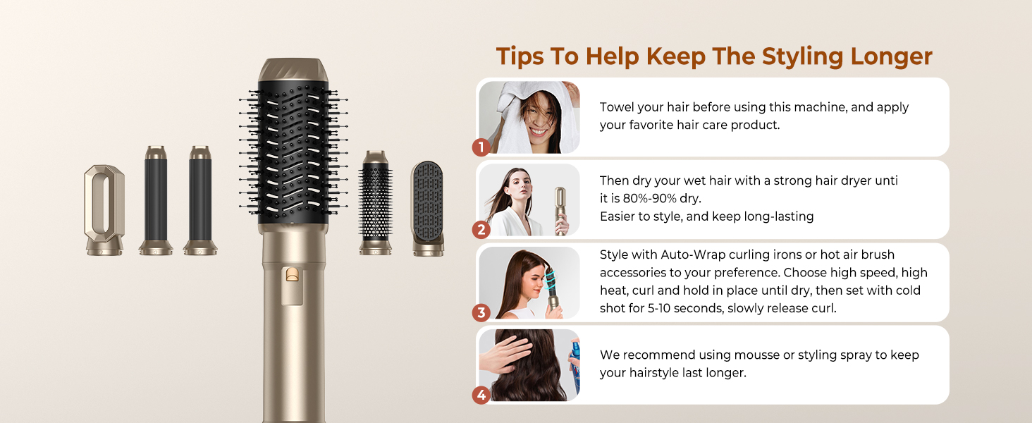 Фен-щітка 6 в 1 Airbrush Pro - професійний набір для укладки волосся | 1000W, круглі щітки, керлер, щітка для термоукладки, фен-щітка, фен, випрямляч | Для всіх типів волосся - блакитний (елегантне золото)