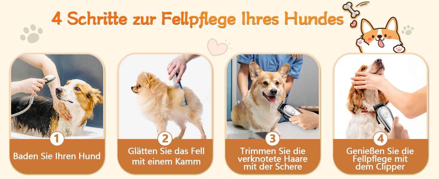 Професійна машинка для стрижки собак та котів Leise, 4 насадки, бездротова, для густого та кучерявого волосся