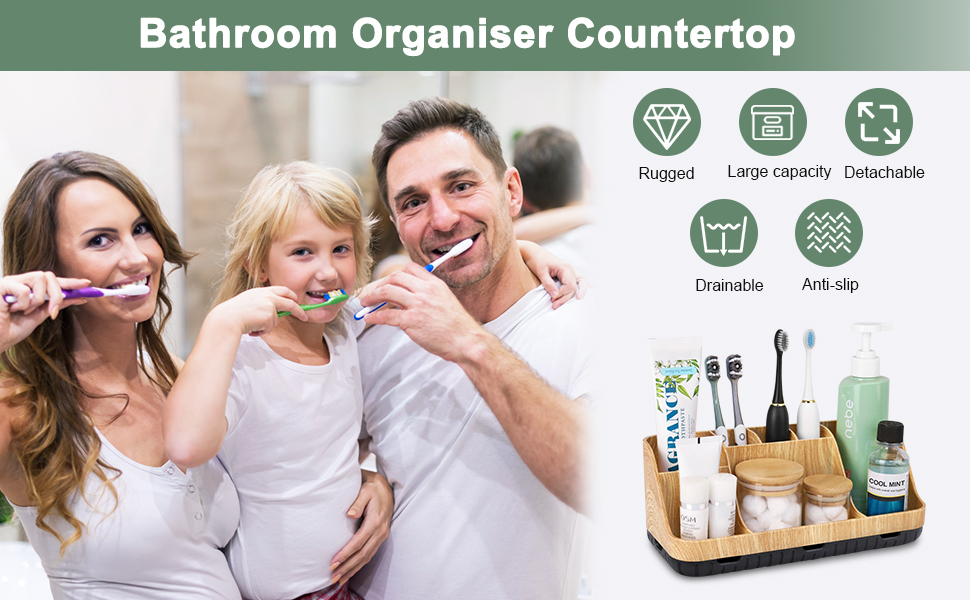 Тримач для зубних щіток у ванну кімнату: органайзер для електричних щіток та пасти, 7 відділень, дерев'яний, для сім'ї